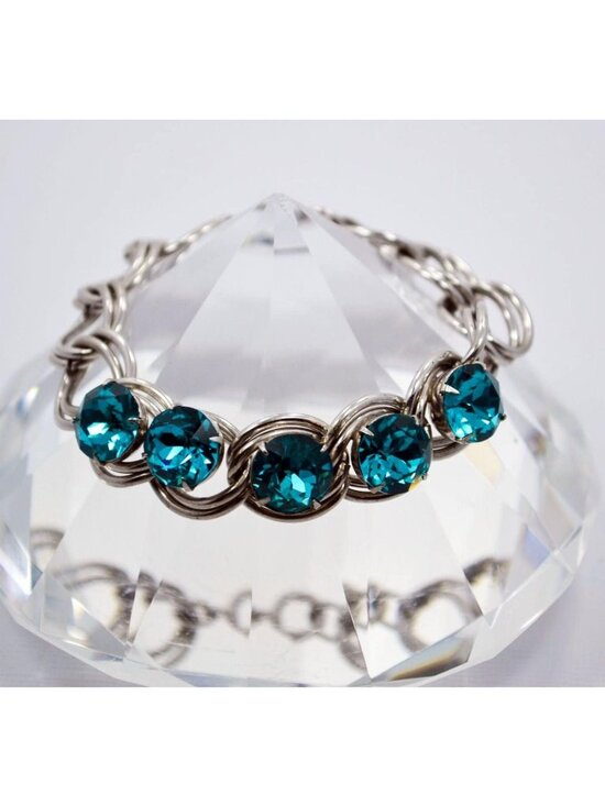 Jewelry - Vintage Aquamarine Rhinestone Bracelet Silver Tone Link Bracelet